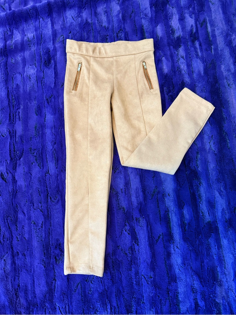 DKNY Girls Size S (7) Faux Suede Leggings Pants Gold Zip Pockets